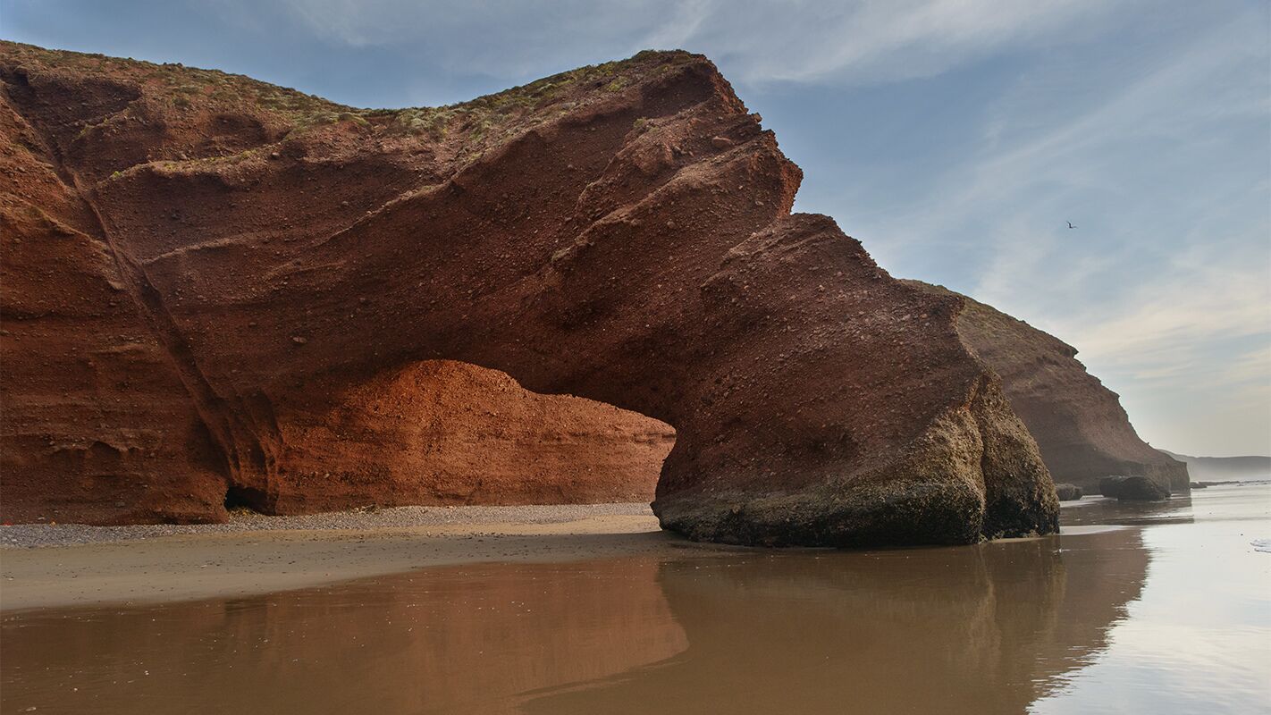 Legzira Beach cliffs and Atlantic coast in Morocco